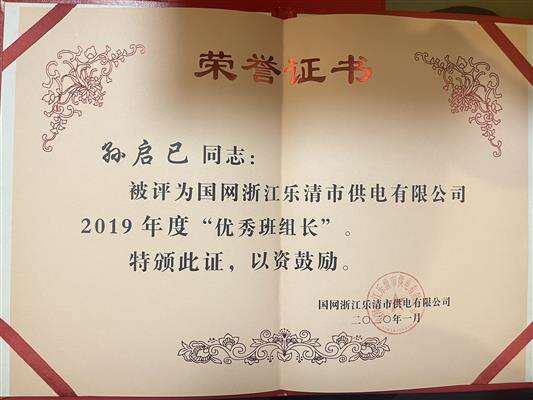 乐清供电公司2019年度优秀班组长